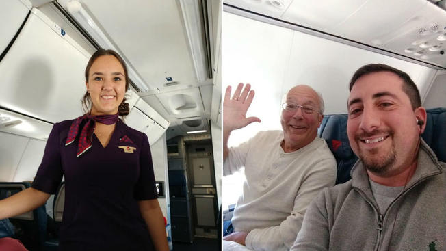 spent the Christmas holiday together despite her work schedule. Fellow passenger Mike Levy (far right) met Hal on one of his flights.